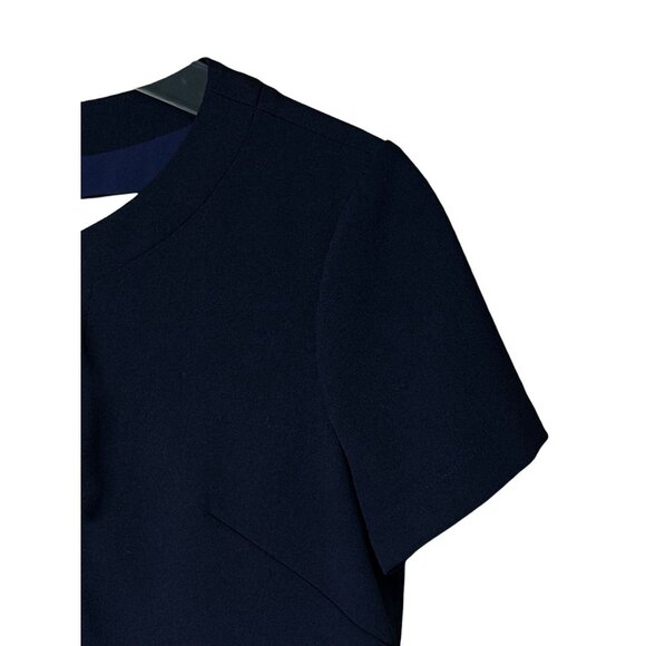 Eliza J Navy Lace-Up Neckline Sheath Dress Lined Side Slits Size-12 - Picture 7 of 10